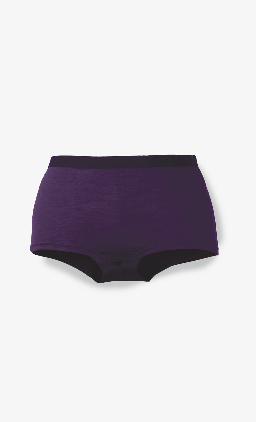 Boyshort en laine mérinos Stretchwool violet, extensible, respirant et fabriqué au Canada.
