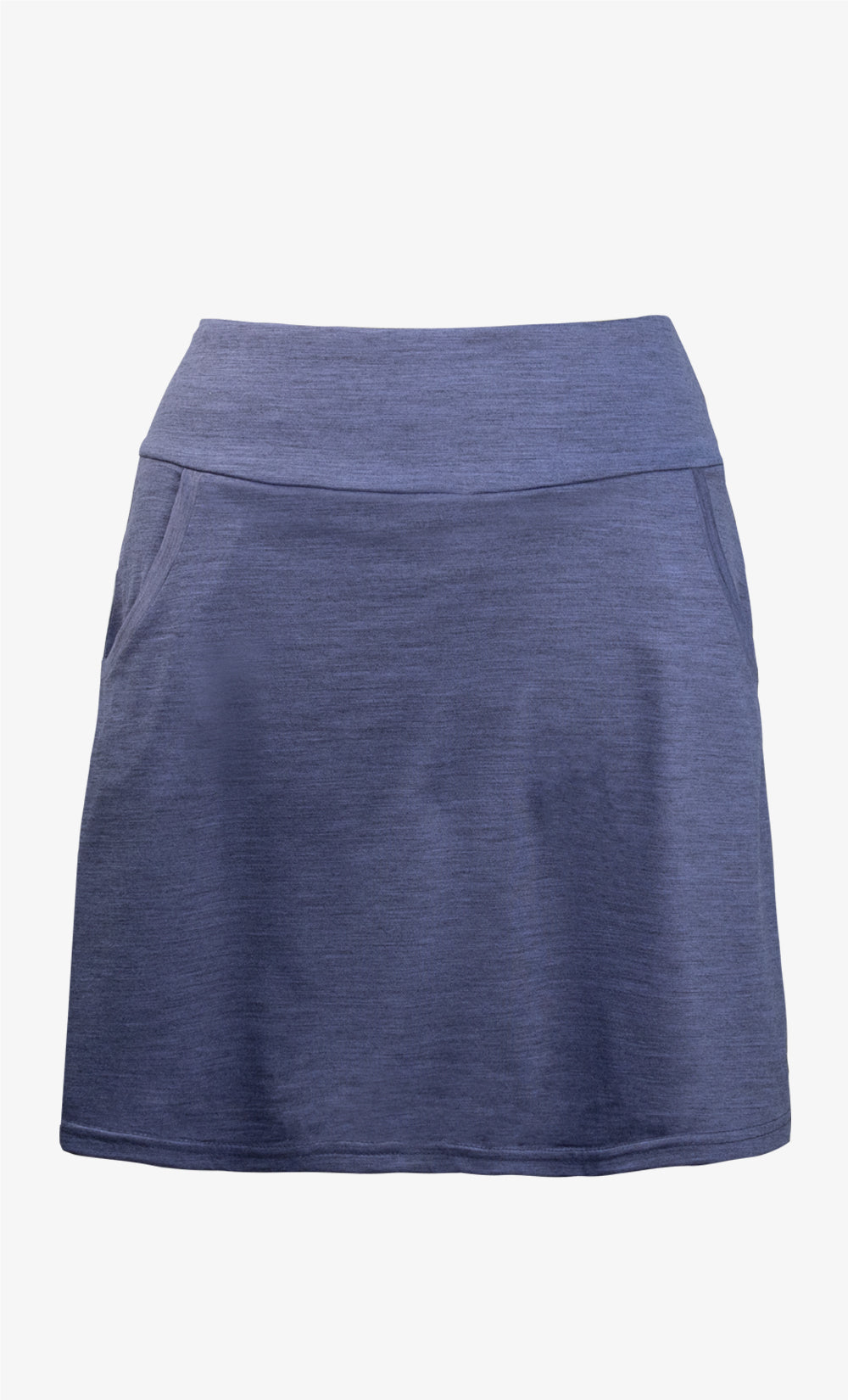 Jupe short femme bleu gris chiné en laine mérinos, fabriquée au Canada BONNETIER