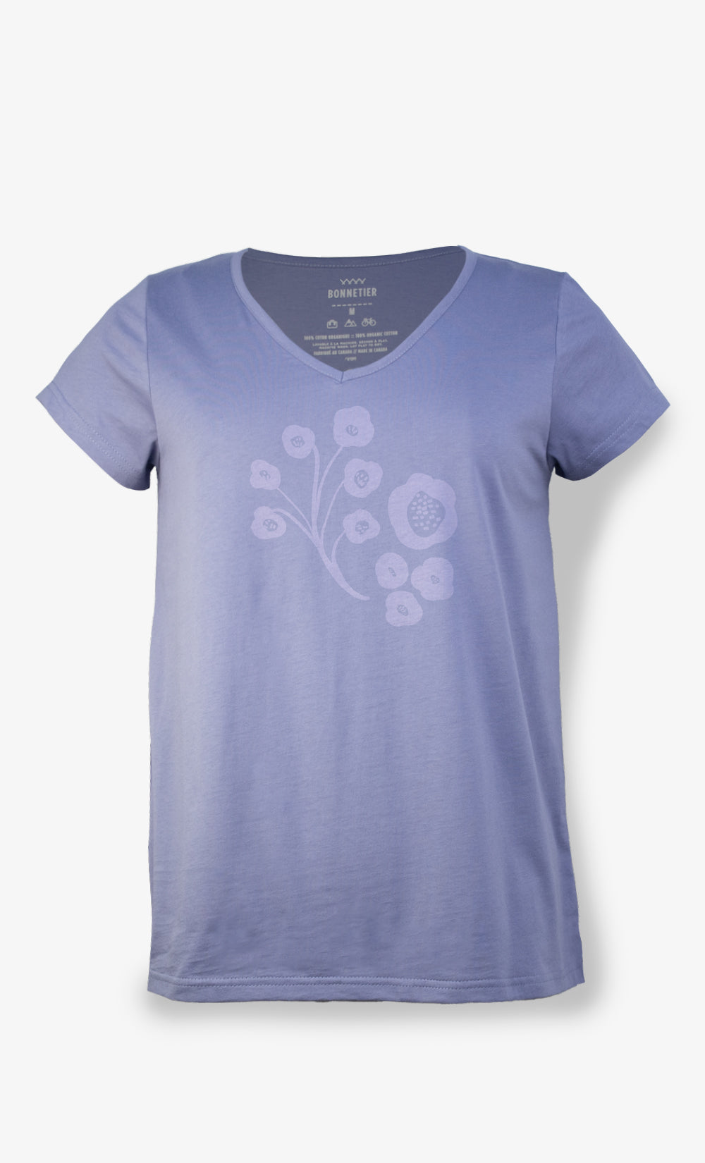 T-shirt femme lavande BONNETIER Flow en coton organique avec imprimé coquelicot