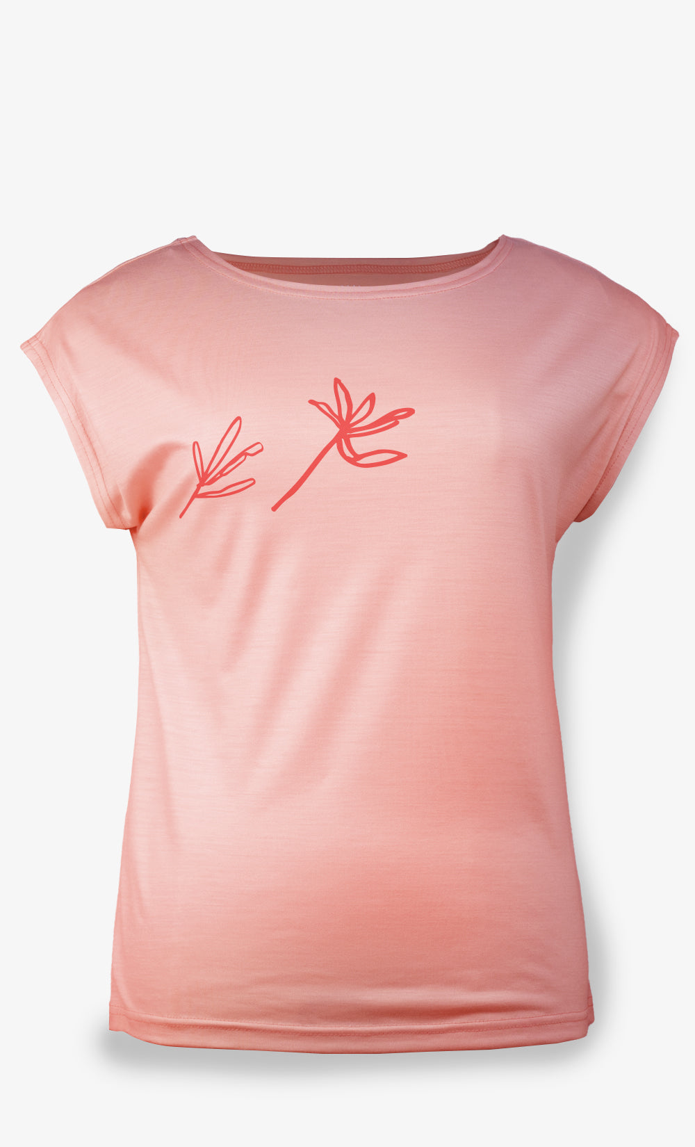 T-shirt femme pêche en laine mérinos ultra légère avec imprimé floral Asclepias BONNETIER