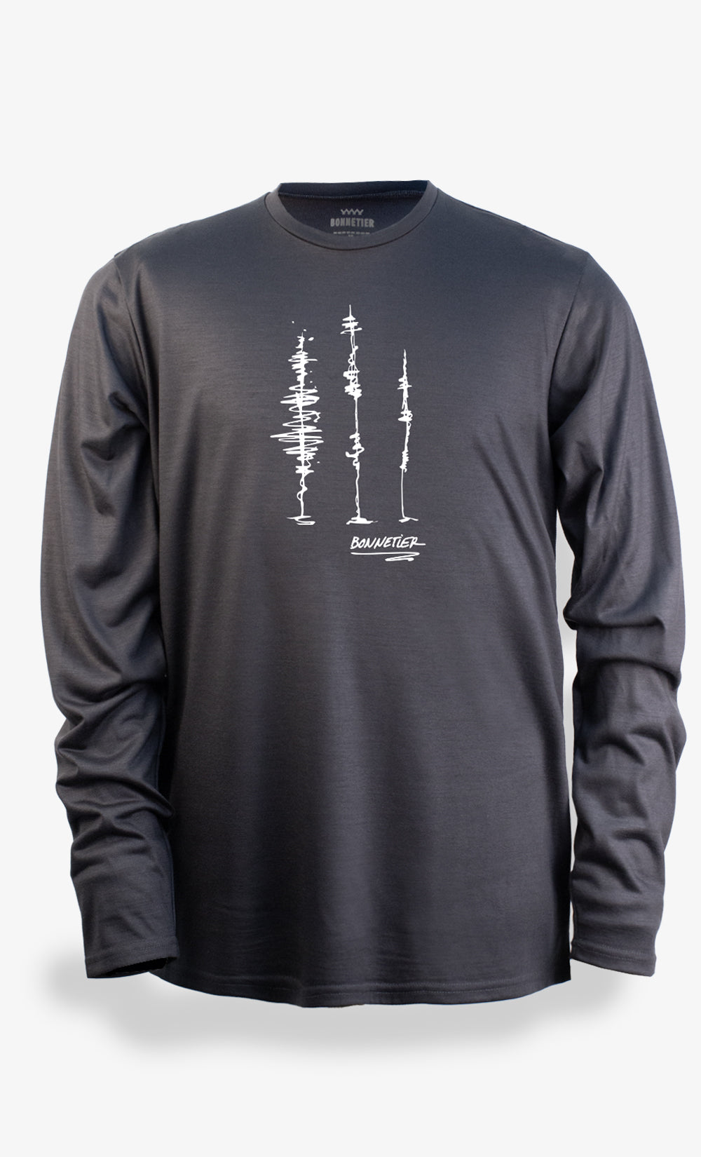 Techcrew Men's Merino Wool Long Sleeve Charcoal - Sketchy Tree